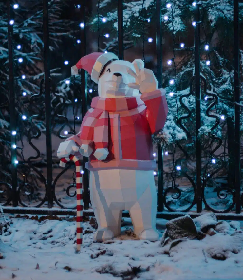 3D Origami Christmas Bear in a Sweater Papercraft