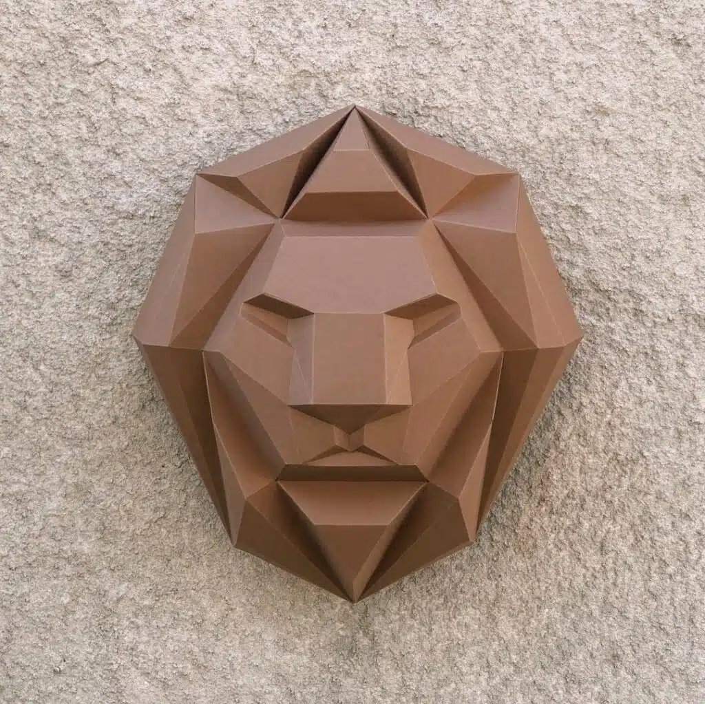 Papercraft testa di leone frontale in origami 3D