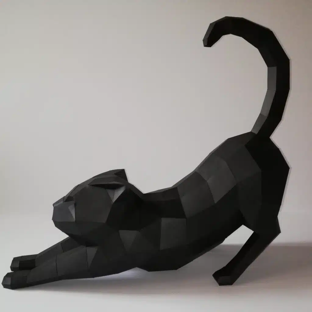 Papercraft of stretching cat in 3D origami