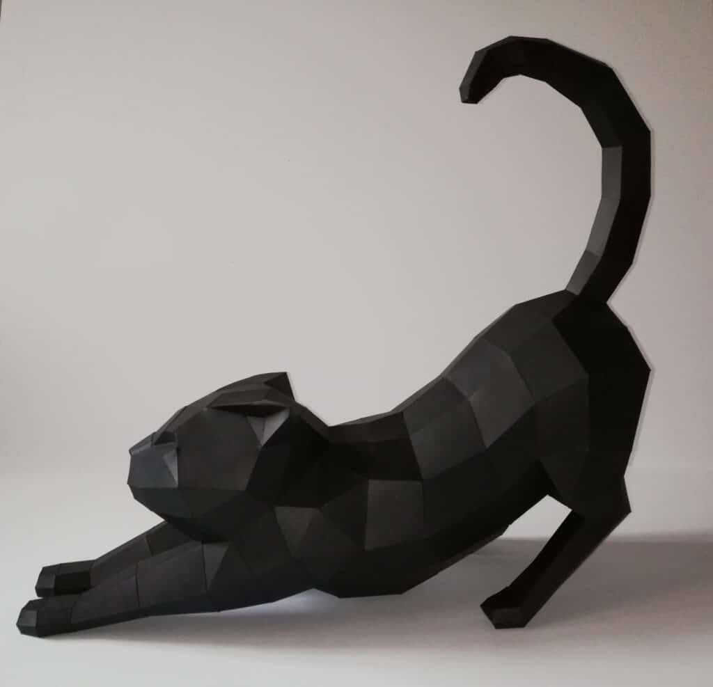 Papercraft of stretching cat in 3D origami