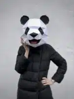 Papercraft cabeça de panda de parede com boca aberta em origami 3D
