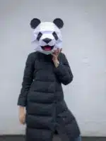 Papercraft cabeça de panda de parede com boca aberta em origami 3D