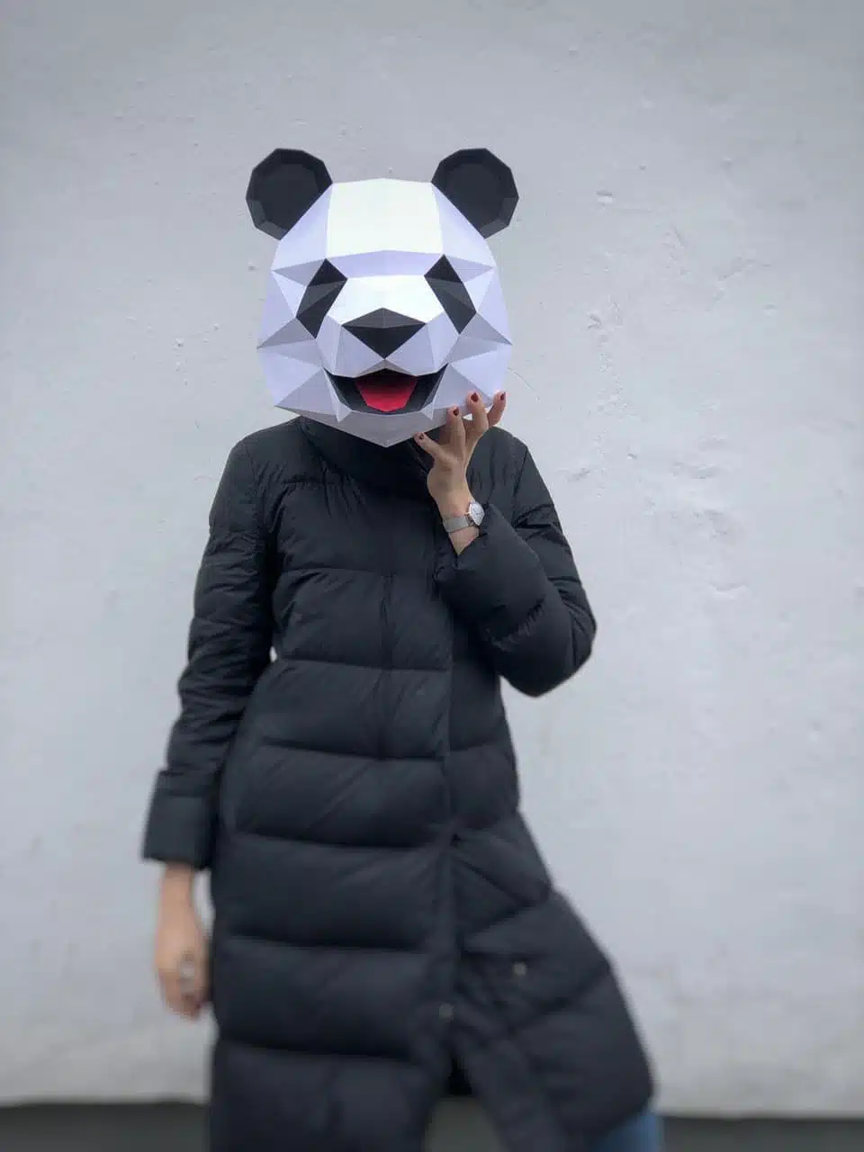 Papercraft cabeça de panda em origami 3D, vista 2