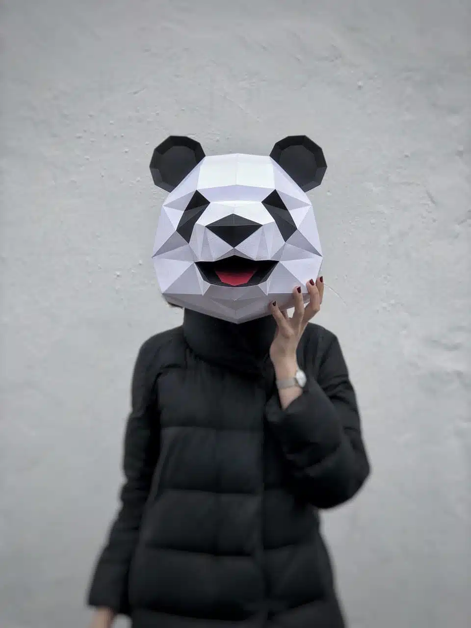 Papercraft cabeça de panda em origami 3D, montado