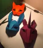 Papercraft masque de licorne blanc en origami 3D