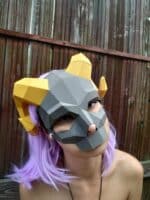 Papercraft horned skull mask in 3D origami