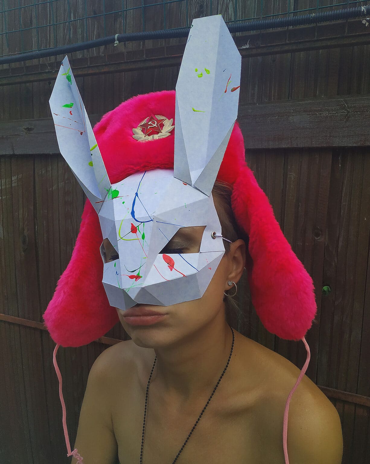 Papercraft rabbit mask in 3D origami