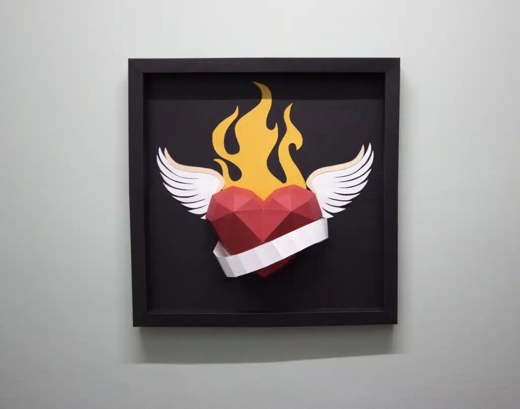 Origami 3D hart met tatoeage in lijst, 3D-model