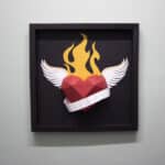 Papercraft tattooed heart frame in 3D origami