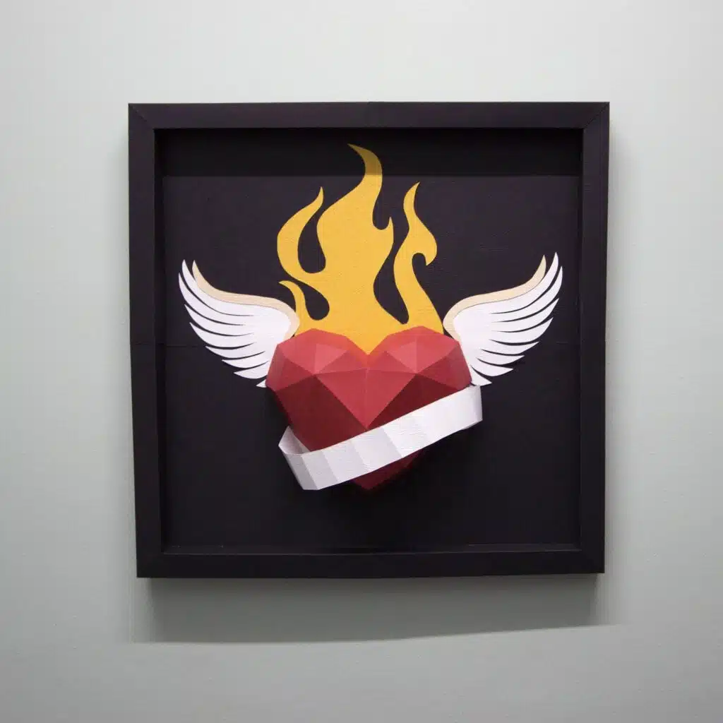 Tattooed Heart Papercraft in 3D Origami Frame