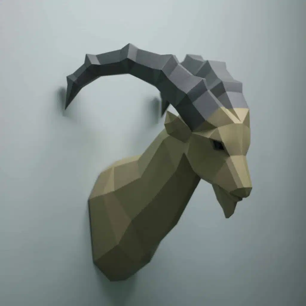 Papercraft de íbex em origami 3D