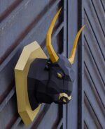 3D Origami Bull Papercraft on Shield