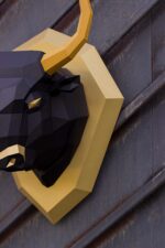 3D Origami Bull Papercraft on Shield