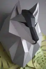 Papercraft tête de loup grise en origami 3D