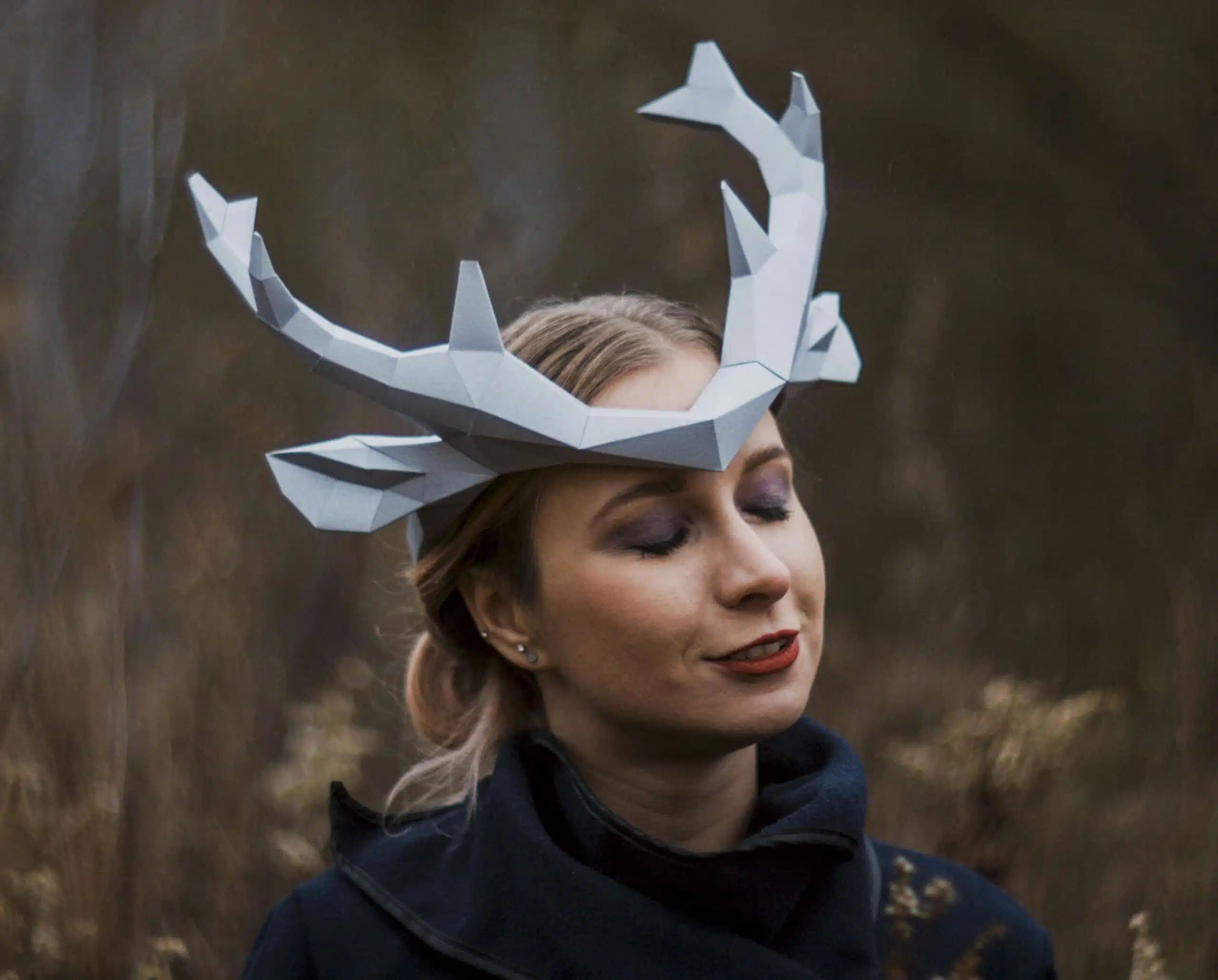 Papercraft couronne de bois de cerf en origami 3D, vue 9