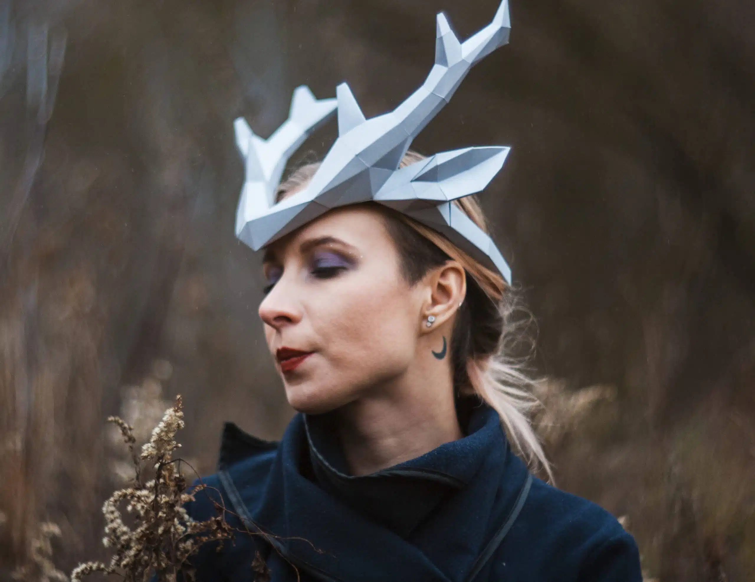 Papercraft couronne de bois de cerf en origami 3D, vue 8