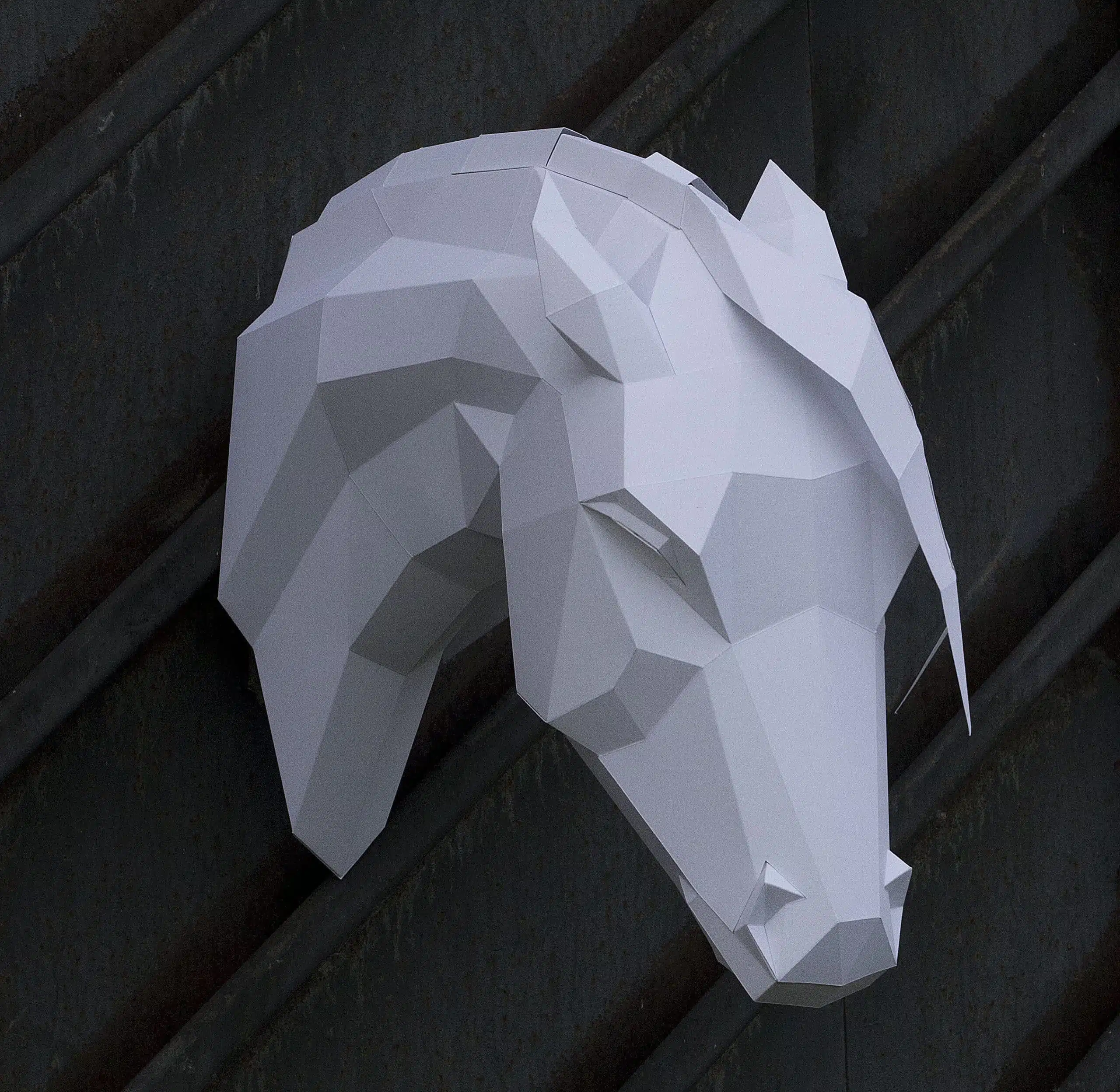 Papercraft tête de cheval arabe à crinière en origami 3D, vue 9