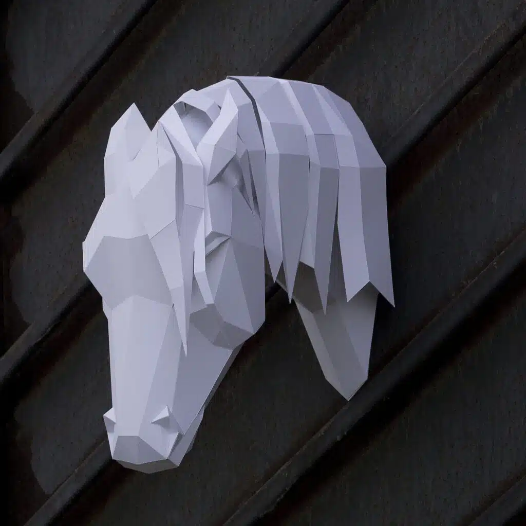 Papercraft tête de cheval arabe à crinière en origami 3D