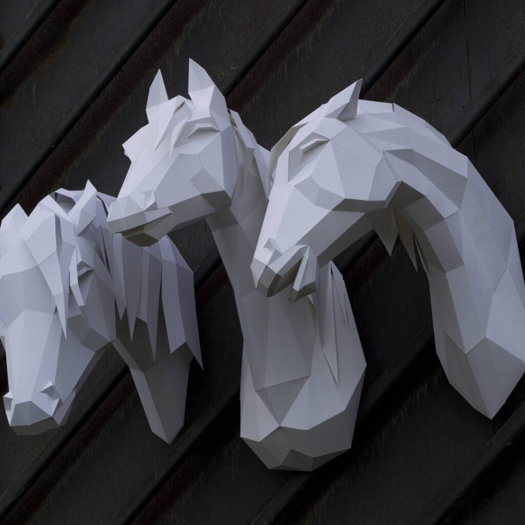 Papercraft de cheval arabe en origami 3D