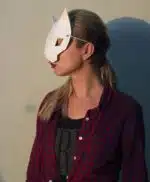 Masker van witte kat in 3D origami, weergave 5