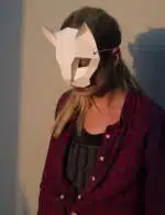 Masker van witte kat in 3D origami, weergave 4