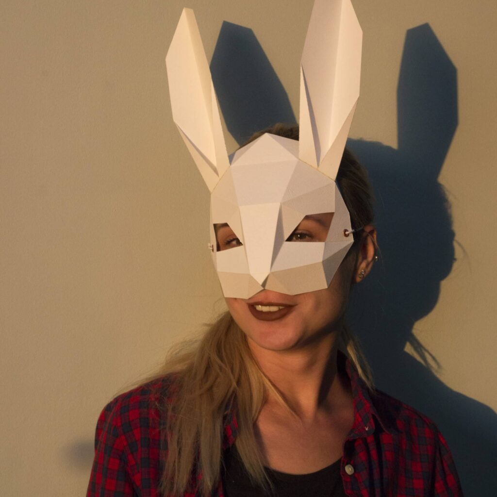 Papercraft rabbit mask in 3D origami