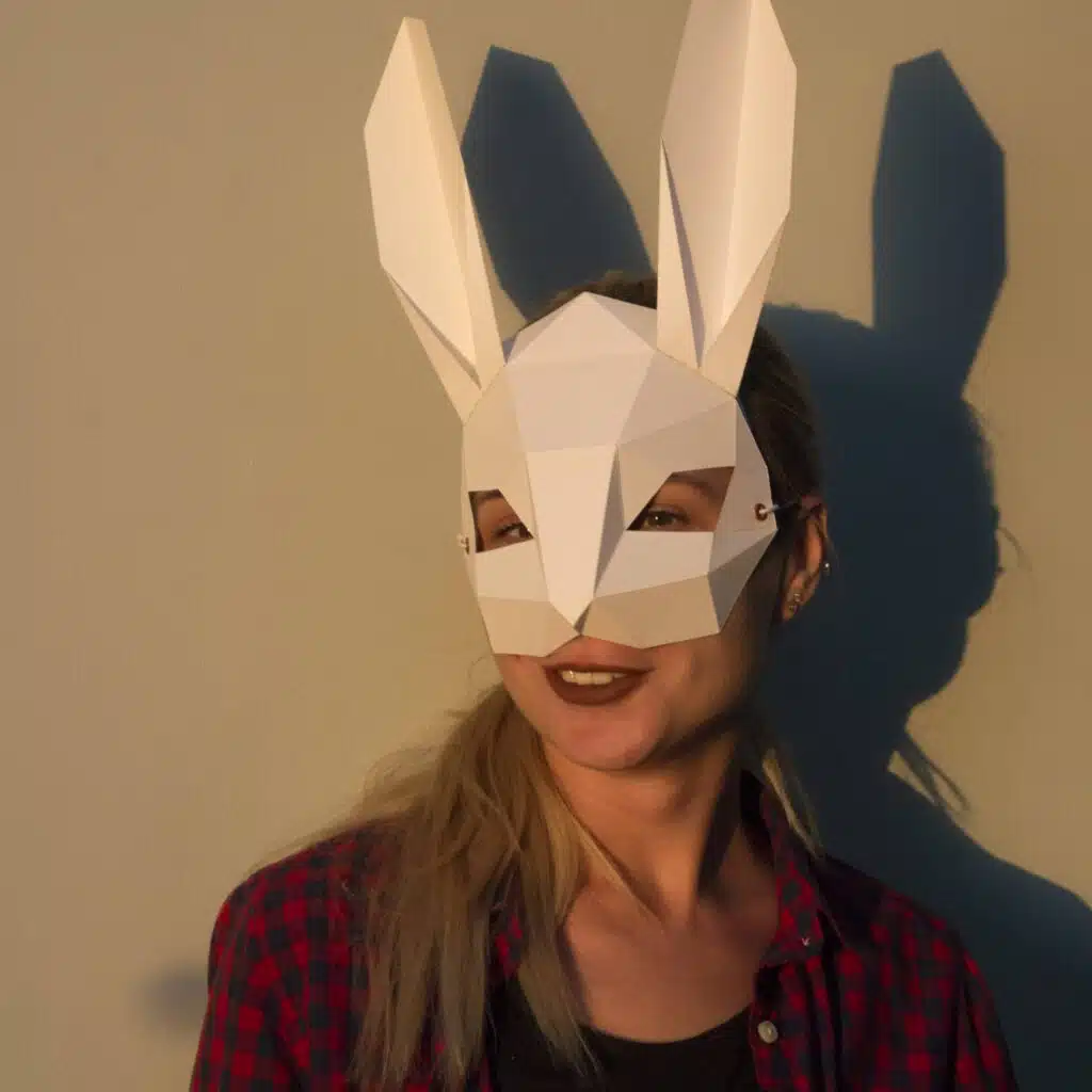 Papercraft maschera coniglio grigio in origami 3D