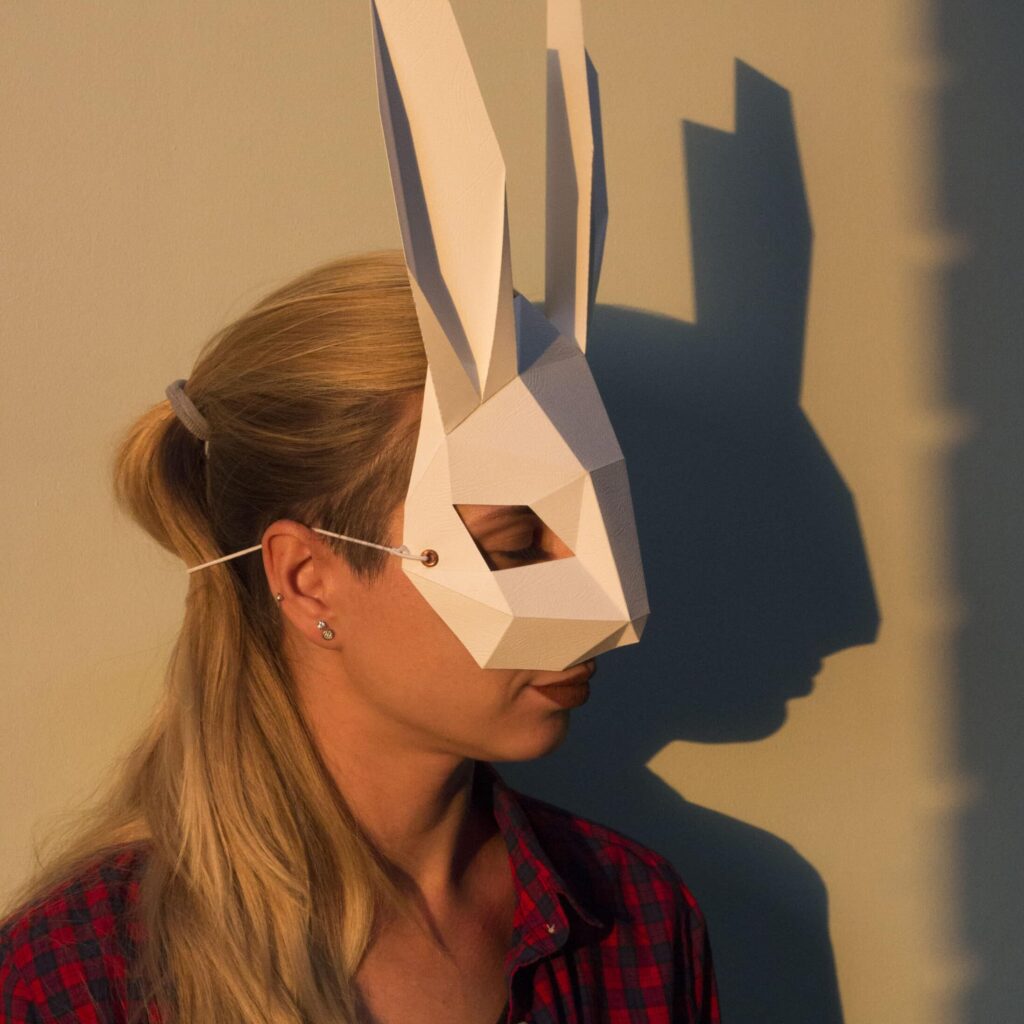 Papercraft rabbit mask in 3D origami