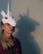 Papercraft unicorn mask in 3D origami