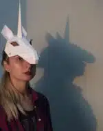 Papercraft masque de licorne blanc en origami 3D