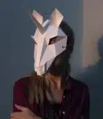 Papercraft masque de licorne blanc en origami 3D
