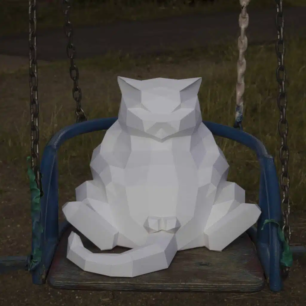Papercraft fat cat in 3D origami