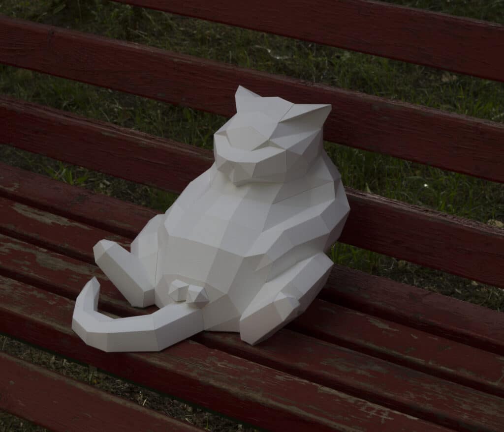 Papercraft de gato grande em origami 3D