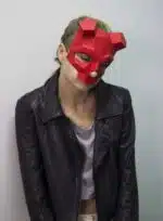 Horenschedel masker origami 3D in rood, weergave 5