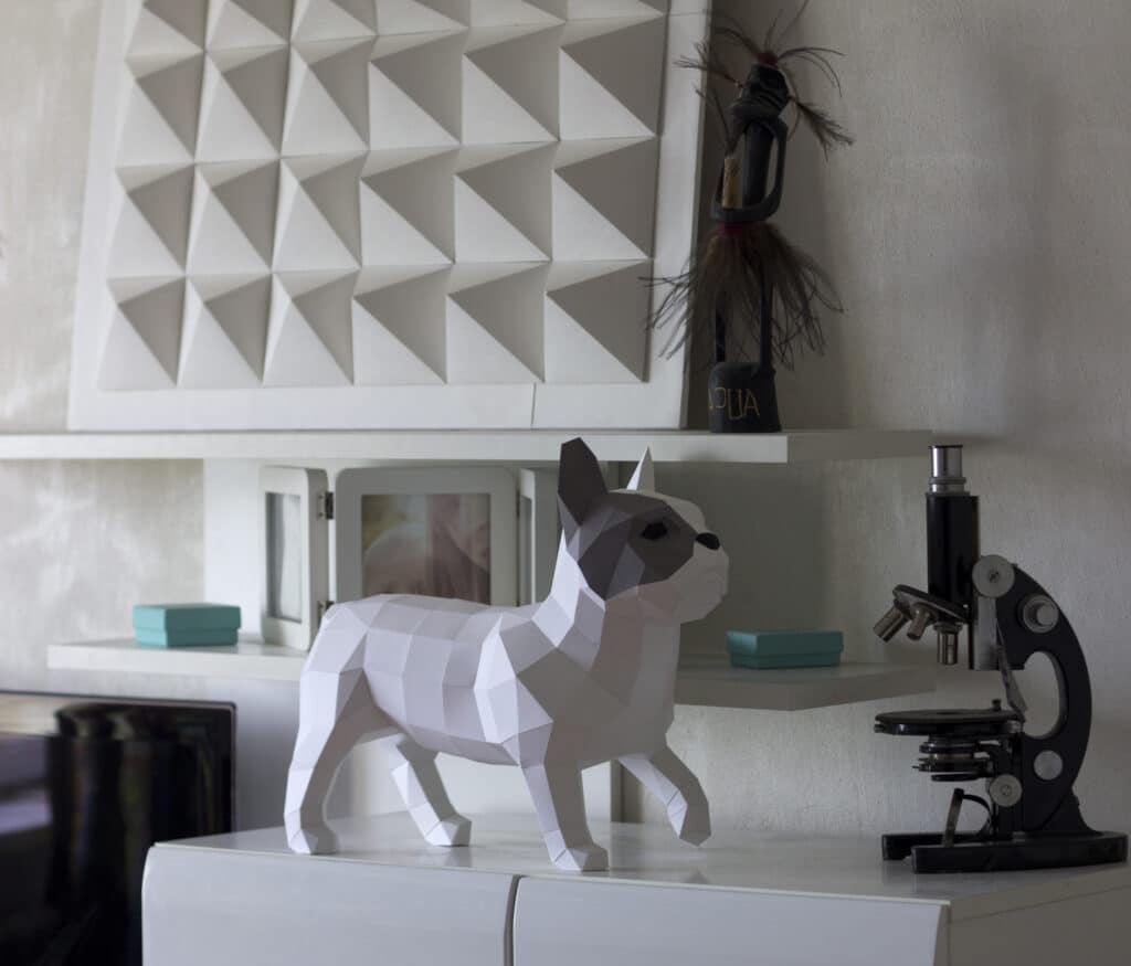 Papercraft französische Bulldogge in 3D-Origami