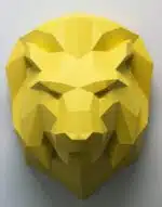 Papercraft cabeza de león amarilla en origami 3D