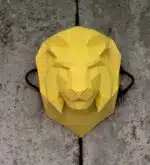 Papercraft cabeza de león amarilla en origami 3D