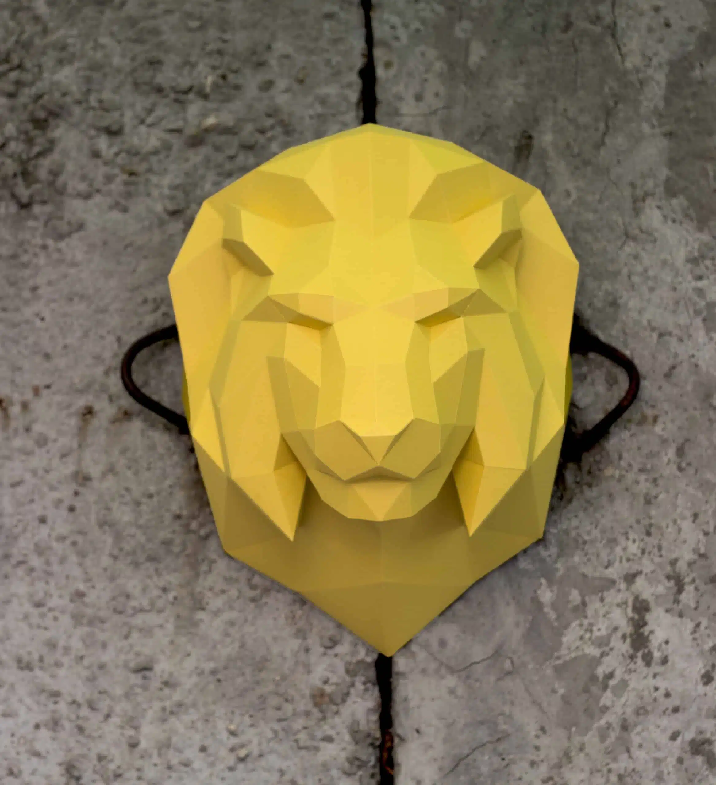 Papercraft cabeza de león en origami 3D, vista lateral