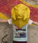 Papercraft cabeza de león amarilla en origami 3D