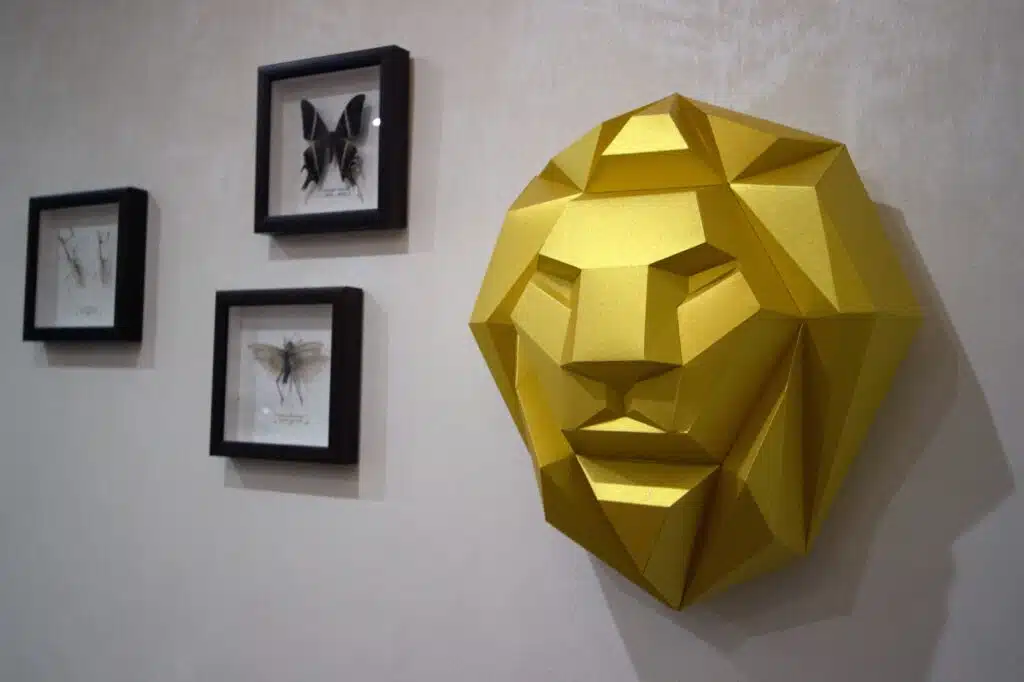 Papercraft testa di leone frontale in origami 3D