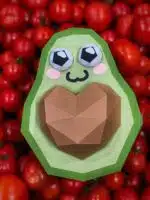 Papercraft avocado met hart in 3D origami, weergave 6