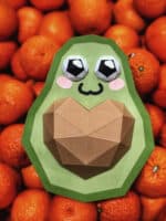 Papercraft avocado with heart in origami 3D