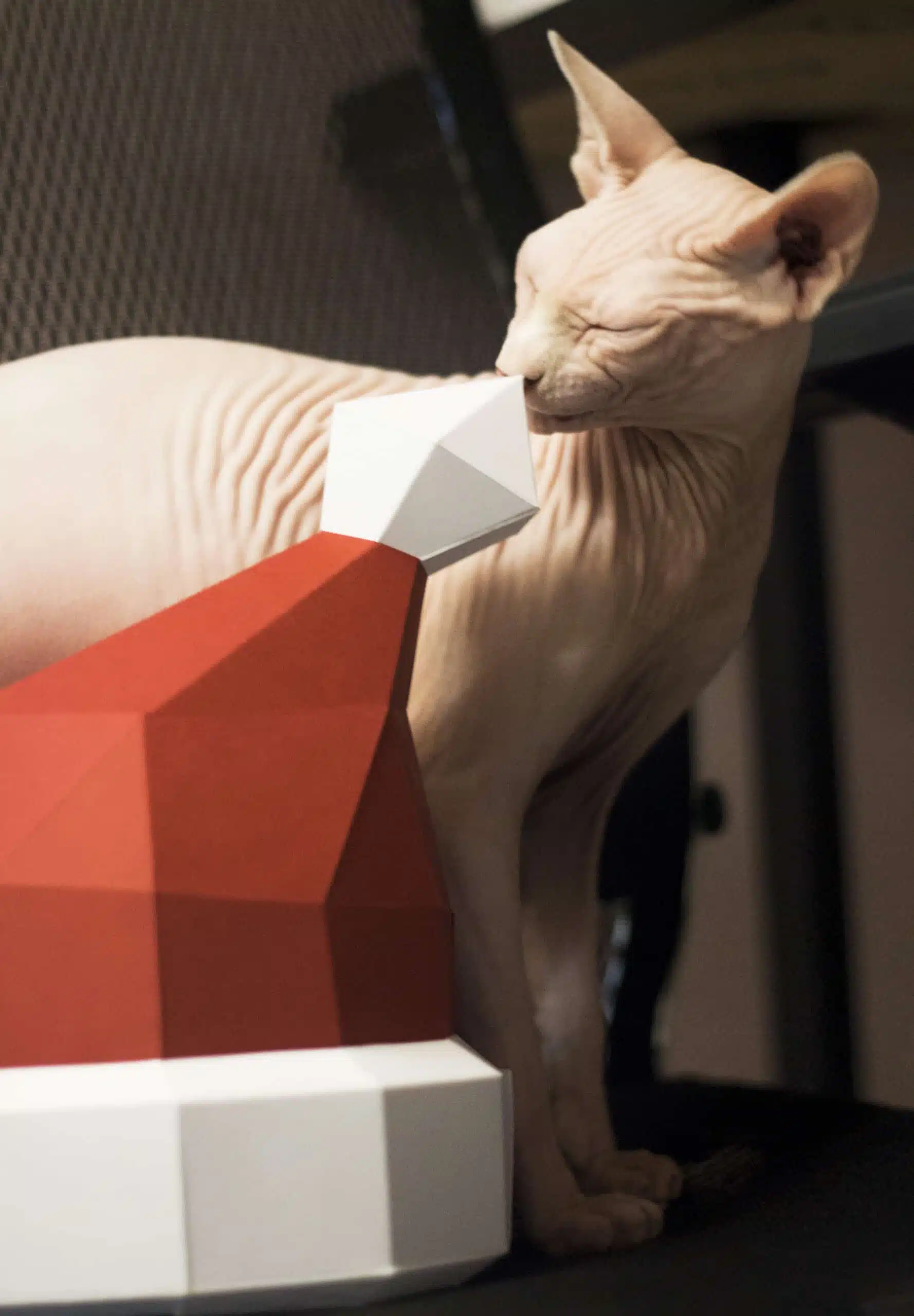 3D-origami kerstmuts met baard van de Kerstman, weergave 7