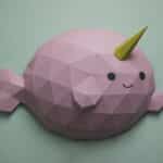 Papercraft de poisson narval en origami 3D