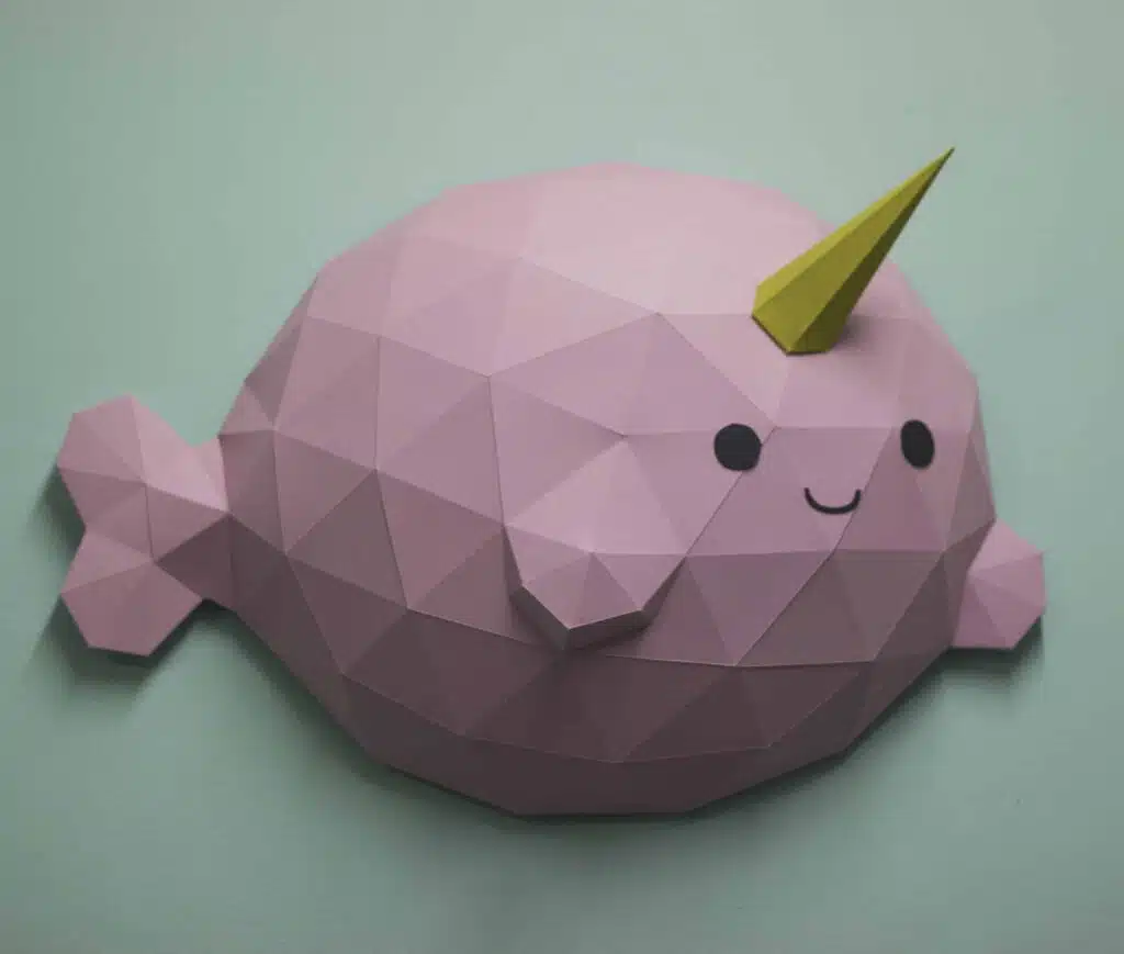 Papercraft Narwal Fisch als 3D-Origami, Ansicht 2