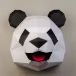 Papercraft cabeça de panda de parede com boca aberta em origami 3D