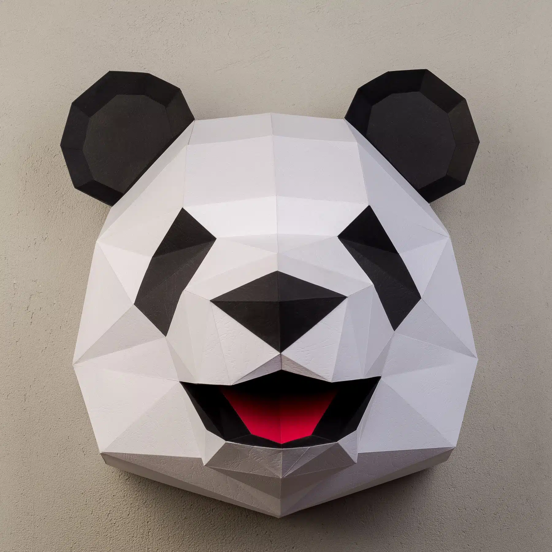 Papercraft cabeça de panda em origami 3D, vista 2