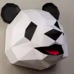 Papercraft cabeça de panda de parede com boca aberta em origami 3D