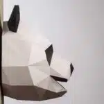 Papercraft cabeça de panda de parede com boca aberta em origami 3D