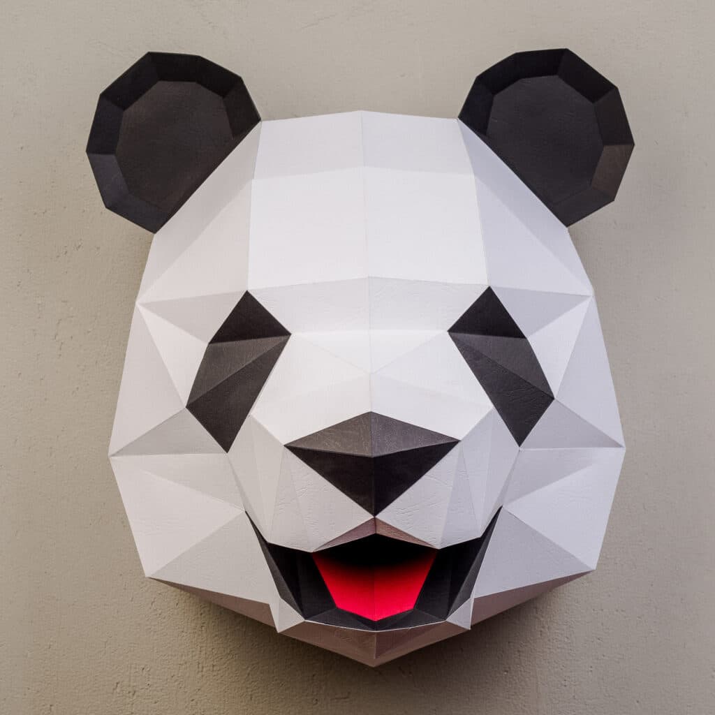 Papercraft panda head in 3D origami